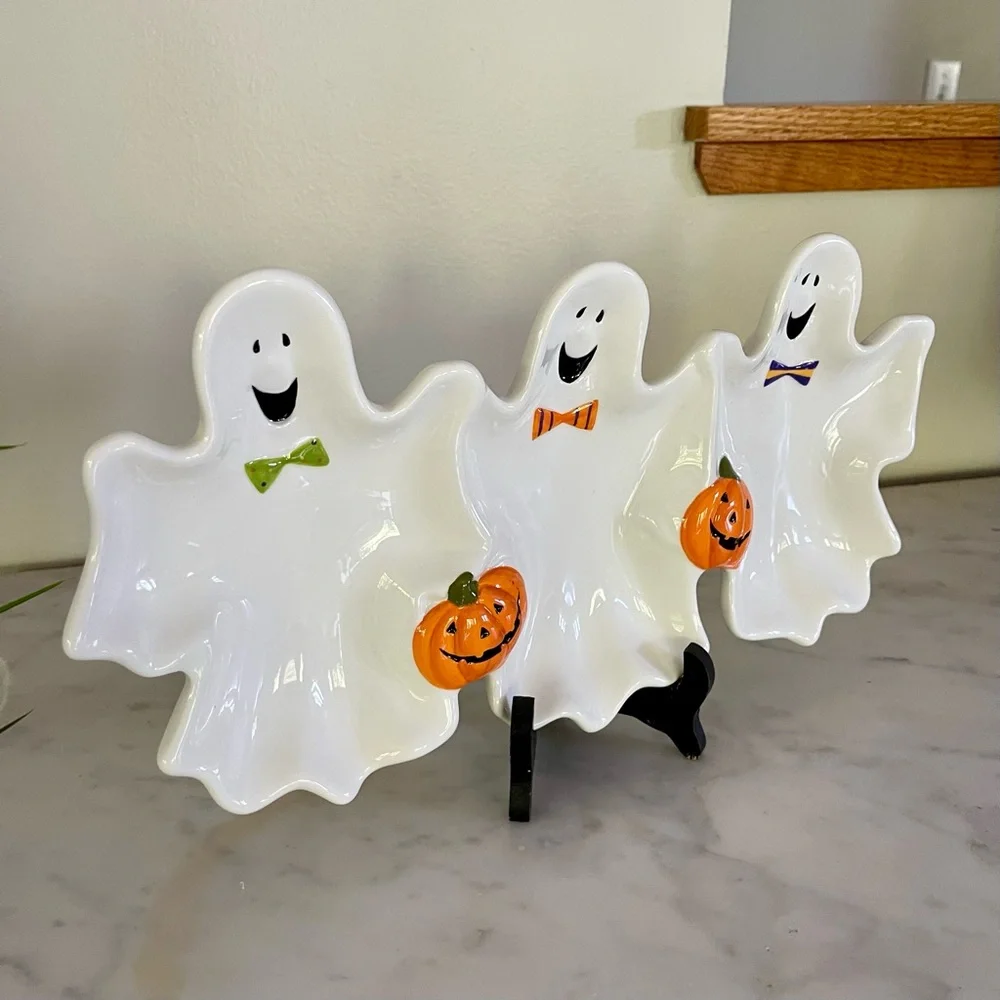 Ceramic Halloween Ghost Platter Dish Set Server